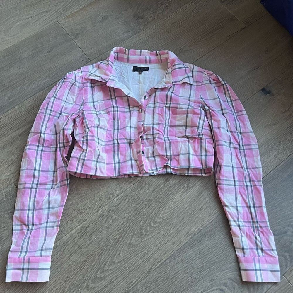 Majorelle Women's Multicolor Plaid Long Sleeves Button Cropped Top Size Small